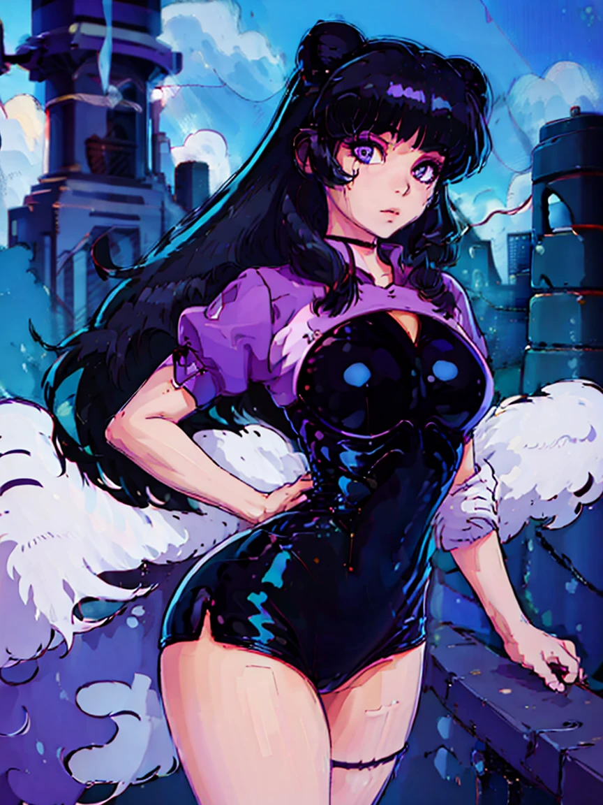 shampoo ranma 1/2, sexy, fitness, muscular, thick thighs, thin waist, large hips, small breasts, purple hair,