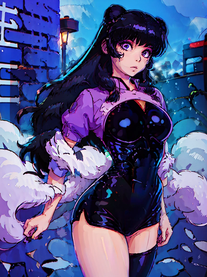 shampoo ranma 1/2, sexy, fitness, muscular, thick thighs, thin waist, large hips, small breasts, purple hair,