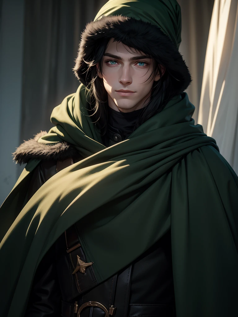 (best quality), 1boy, male, pale skin, black hair, medium hair, curtain hair, tousled hair, green eyes, perfect eyes, dark circles under eyes, light smile, winter hat, winter coat, masterpiece, anatomically correct, highres
