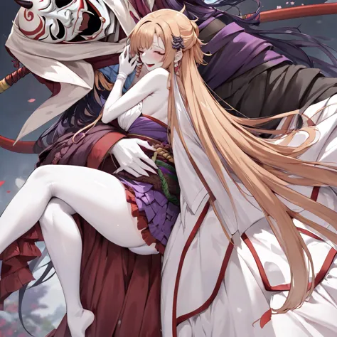 ((highest quality)), ((masterpiece)), (detailed), （perfect face）、the woman in the hannya costume is yuuki asuna, with light brow...