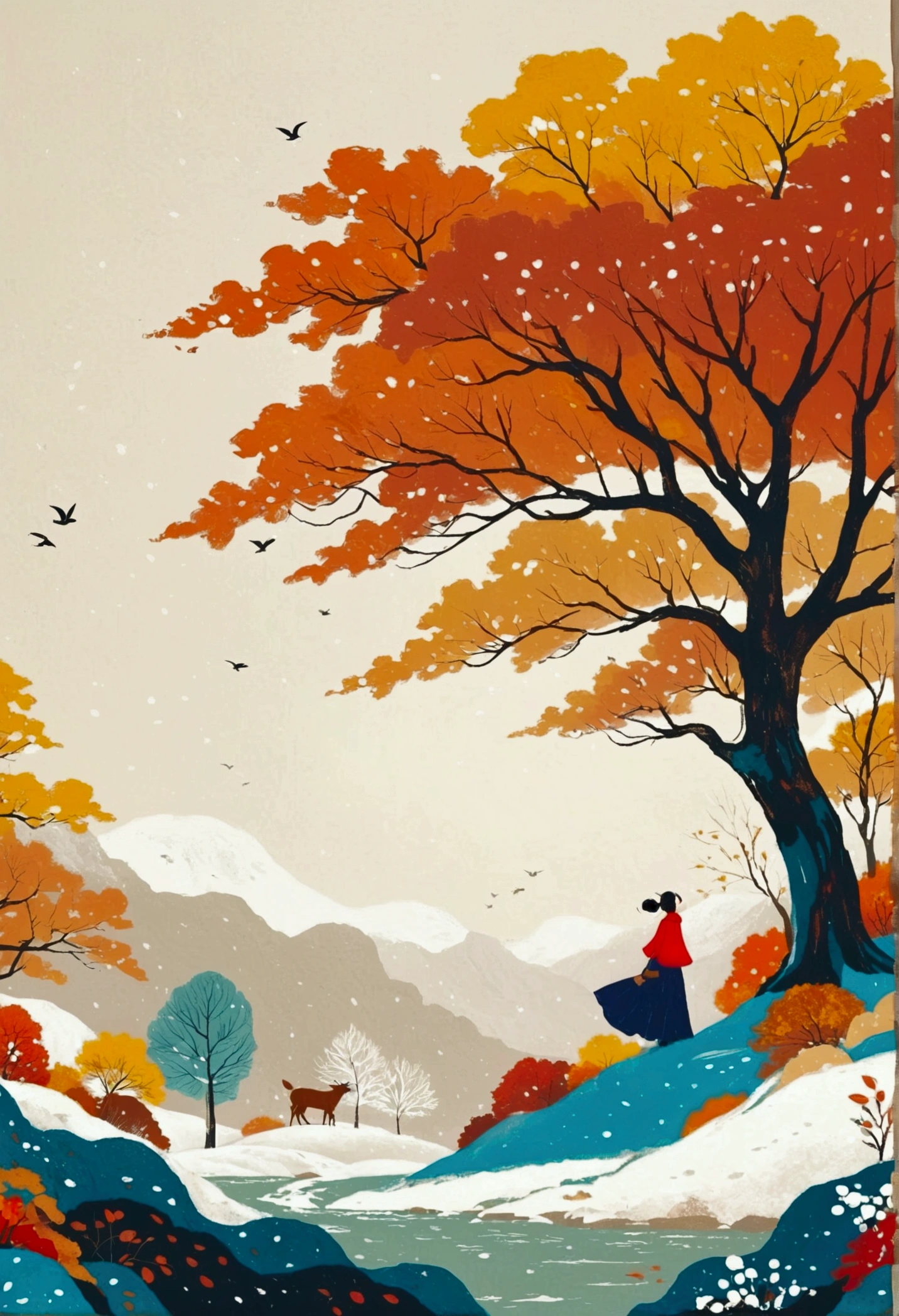  Autumn And Winter。Negative Space Corner Composition