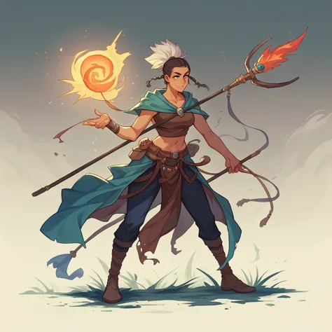 the main character in the scandinavian nordic theme. shaman, woman. it is necessary to depict an interesting weapon and a guardi...