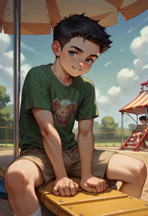 shota jimmy watson boy 10 years old black
hair casual clothes alone on playground