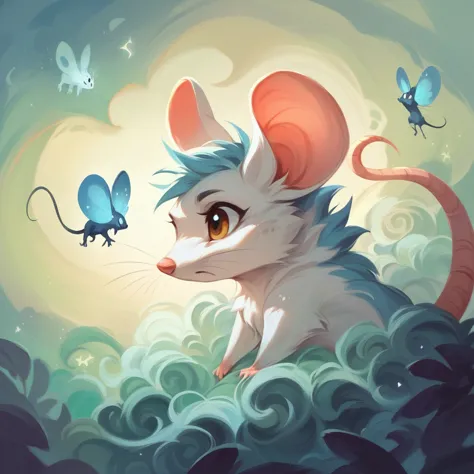 little guardian spirit, mouse, in the scandinavian nordic theme. mouse дух-хранитель, rendering style is casual, soft, with neat...