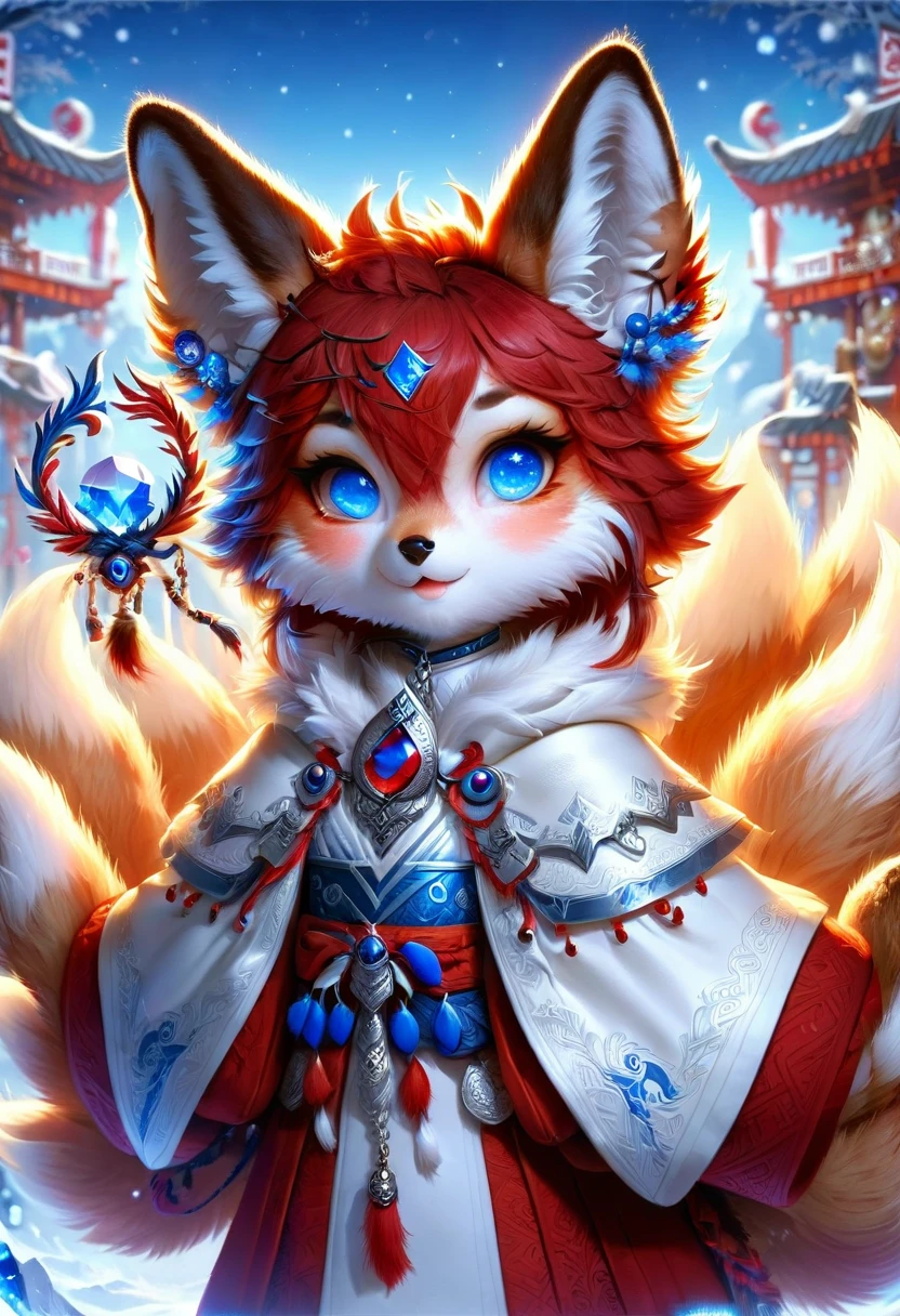 Duchesse kitsune-satyre anthropomorphe. fourrure rouge. yeux bleu cristal. Œuvre numérique primée – Un chef-d'œuvre numérique en 4K Ultra HD, Détails extrêmes et réalisme complexe. visage symétrique. Cette œuvre conceptuelle brillante et colorée a été portée à la vie par les mains d'artistes comme Wlop & Artgerm dans une superbe illustration vectorielle 2D. L&#39;arrière-plan est une vue panoramique.
