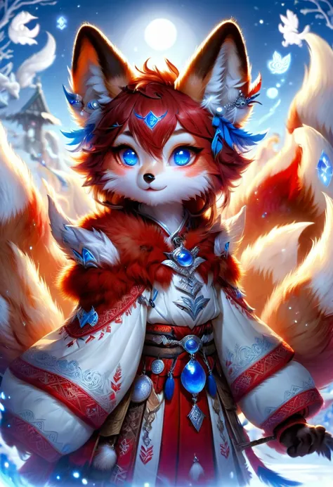 Anthropomorphic kitsune-satyr dutchess. red fur. Crystal blue eyes. Official Art – An Award-Winning Digital Masterpiece In 4K Ul...