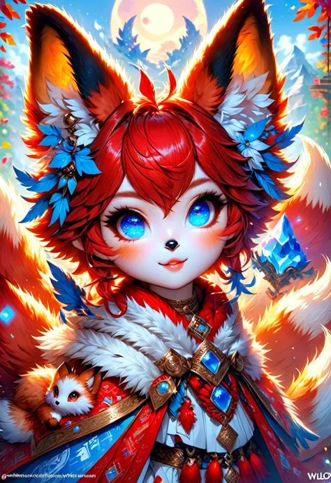 Anthropomorphic kitsune-satyr dutchess. red fur. Crystal blue eyes. Official Art – An Award-Winning Digital Masterpiece In 4K Ul...