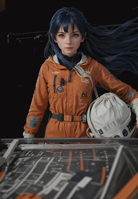 complete the whole body of the orange russian female astronaut。