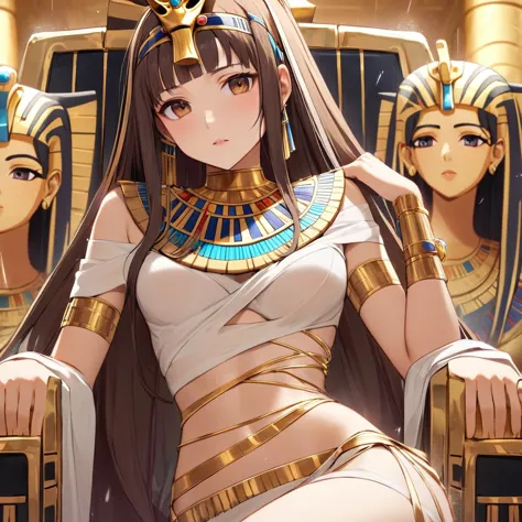 ((highest quality)), ((masterpiece)), (detailed), （perfect face）、((the woman is wearing the golden mask of tutankhamun))、the wom...