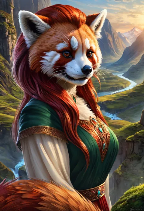 anthropomorphic feminine red panda otter enchantress. official art – an award-winning digital masterpiece in 4k ultra hd, extrem...