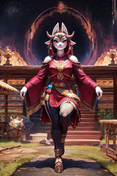 anthropomorphic feminine kitsune-satyr enchantress. full body official art – an award-winning digital masterpiece in 4k ultra hd...