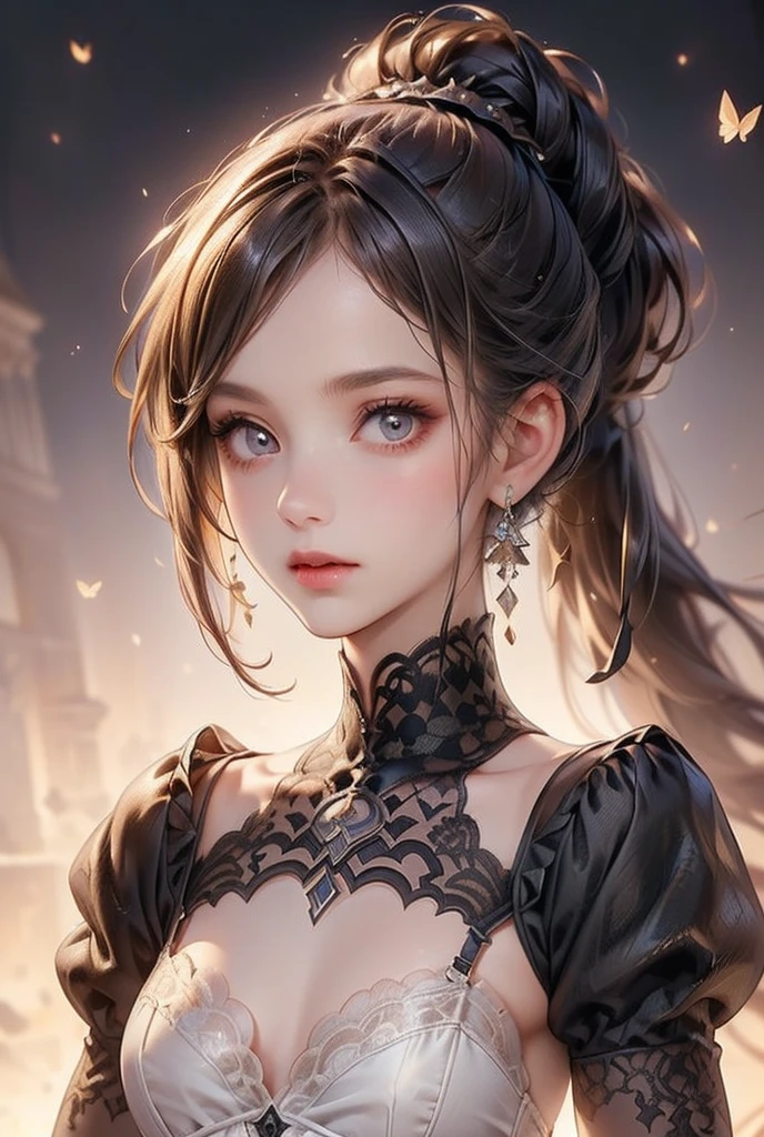  (((masterpiece, of the highest quality, super detailed))), (a witch belonging to an occult order of knights), (a knight crossed with a witch), Victorian era inspired, ((minimal but intricate beautiful armour)), (Fluttering lace flared dress with frilly petticoats), ((Bloodbourne inspired)), ((nier automata inspired)), (big forhead:1.2), extremely detailed cute anime face, intricate eyes,beautiful detailed eyes,symmetrical eyes,(((detailed face))),beautiful detailed lips, (((dark hair, long ponytail, thick ponytail, heavy ponytail))), (((Very sharp focused eyes))), ((small breasts)), very long eyelashes, occult aesthetic, (resolved expression), resolute expression), (red and white clothing detailed and intricate steampunk and detailed gothic), (with a hood), complex lace boots, 