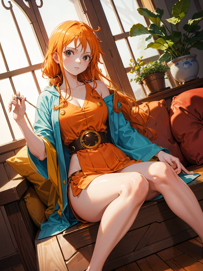 Highest quality、masterpiece、one piece、Nami、Orange Hair