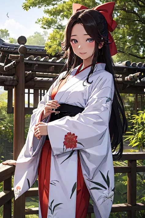 an animated image of an asian girls wearing a kimono and bamboo trees with an astro background, bamboo, 1girl, fujiwara no mokou...