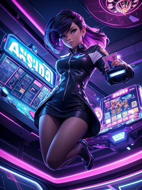 "a 3d rendered image for a facebook gaming page called 'orion star gaming'. the scene depicts a stylish, futuristic casino inter...