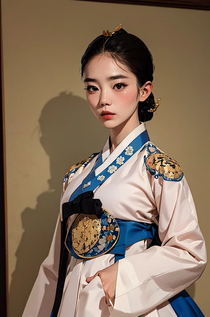 one person 16th century korean woman, hanbok, traditional korean clothing, portrait, upper body, sexy beauty, seductive, mature, sensual, Ink painting