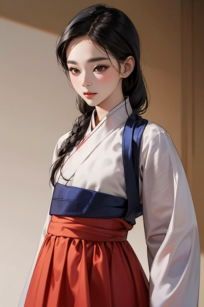 one person 16th century korean woman, hanbok, traditional korean clothing, portrait, upper body, sexy beauty, seductive, mature, sensual, Ink painting