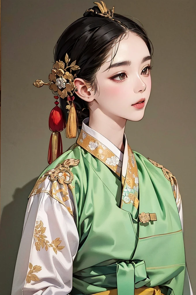 one person 16th century korean woman, hanbok, traditional korean clothing, portrait, upper body, sexy beauty, seductive, mature, sensual, Ink painting