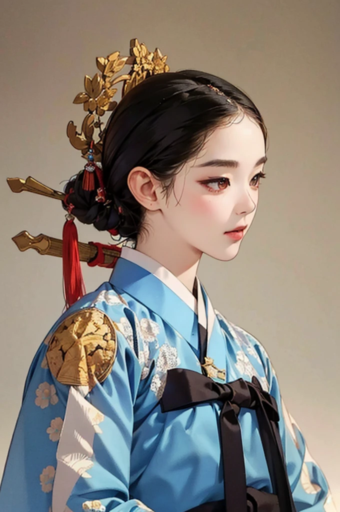 one person 16th century korean woman, hanbok, traditional korean clothing, portrait, upper body, sexy beauty, seductive, mature, sensual, Ink painting