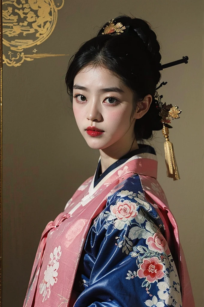 one person 16th century korean woman, hanbok, traditional korean clothing, portrait, upper body, sexy beauty, seductive, mature, sensual, Ink painting