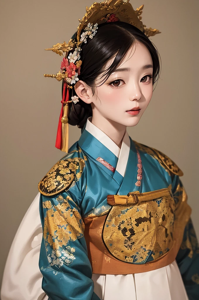 one person 16th century korean woman, hanbok, traditional korean clothing, portrait, upper body, sexy beauty, seductive, mature, sensual, Ink painting