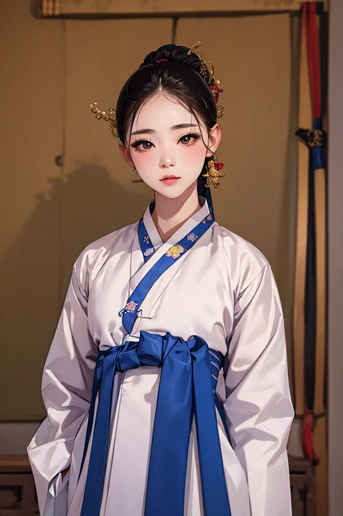 one person 16th century korean woman, hanbok, traditional korean clothing, portrait, upper body, sexy beauty, seductive, mature, sensual, Ink painting