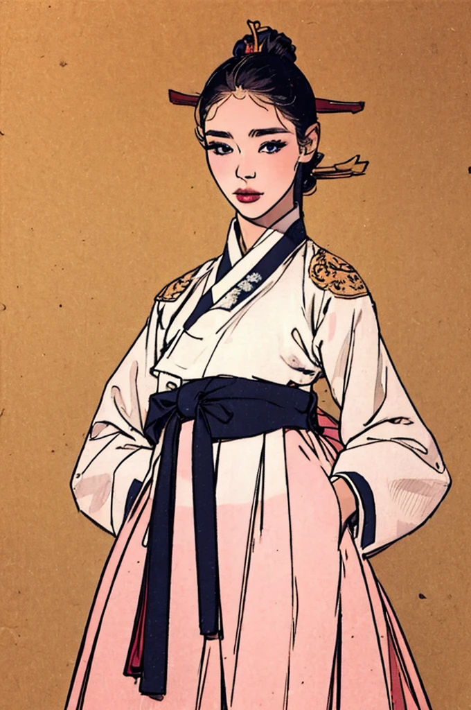 one person 16th century korean woman, hanbok, traditional korean clothing, portrait, upper body, sexy beauty, seductive, mature, sensual, Ink painting