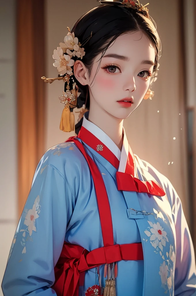 one person 16th century korean woman, hanbok, traditional korean clothing, portrait, upper body, sexy beauty, seductive, mature, sensual, Ink painting