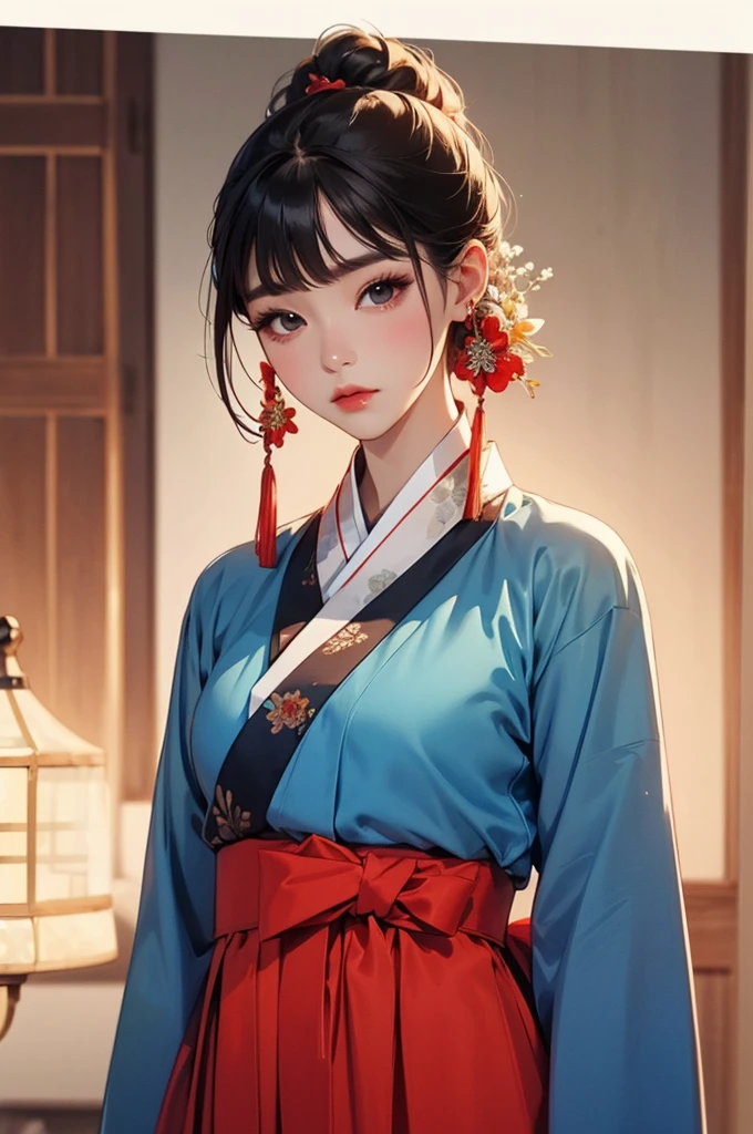 one person 16th century korean woman, hanbok, traditional korean clothing, portrait, upper body, sexy beauty, seductive, mature, sensual, Ink painting