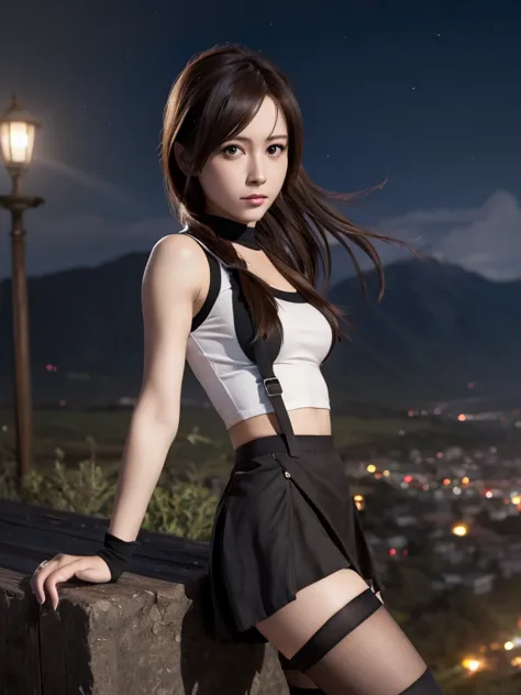 tifa lockhart, wallpaper, landscape, depth of written boundary, night, particles of light, light, side lighting, thighs, skirt, ...