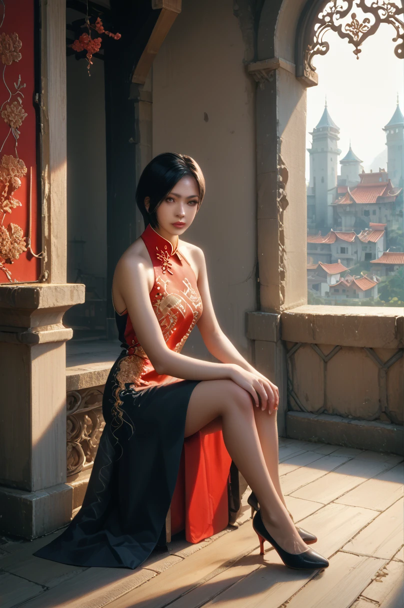 score_9, score_8_up, score_7_up,score_6_up,high resolution,adw,1girl,solo,source_anime,full body,in a castle,chinese clothes,high heels,short hair,black hair,realistic skin,volumetric lighting,rim lighting,dof,sitting,looking at viewer,sunny