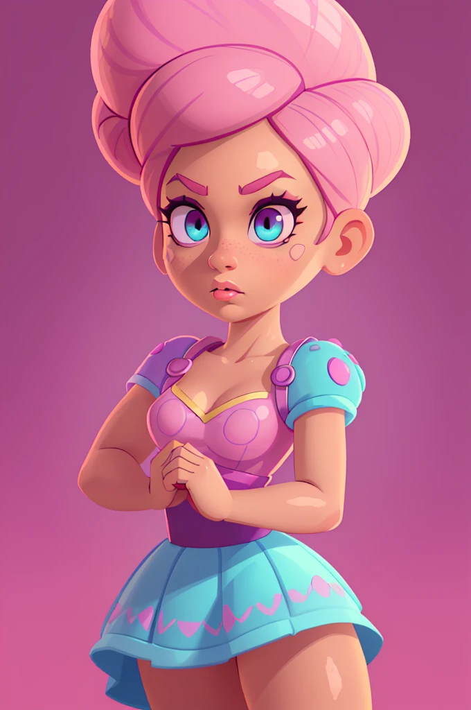 Brawl stars character Piper,1girl,standing pose,pink circular background,beautiful detailed eyes,beautiful detailed lips,extremely detailed face and skin,highly detailed,8k, photorealistic, cinematic lighting,trending on artstation, award winning, intricate details, vibrant colors, concept art