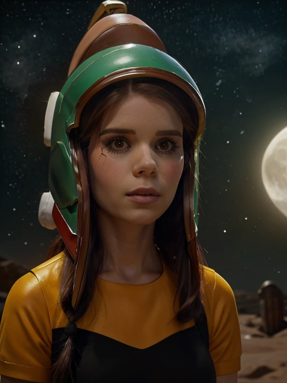 a beautiful woman with long black hair,kate mara,sexy cosplay as marvin the martian,checking the instruments in her high tech moon base,huge ray gun aimed at the earth,highly detailed face and eyes,beautiful detailed lips,extremely detailed face and eyes,longeyelashes,flawless skin,dramatic lighting,cinematic composition,hyperrealistic,photorealistic,professional 3d render,8k,best quality,masterpiece