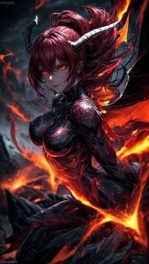 storyboard, masterpiece, highest quality, dragonlady queen, perfect demoness, bright red glowing eyes, detailed eyes (1.4), scar...