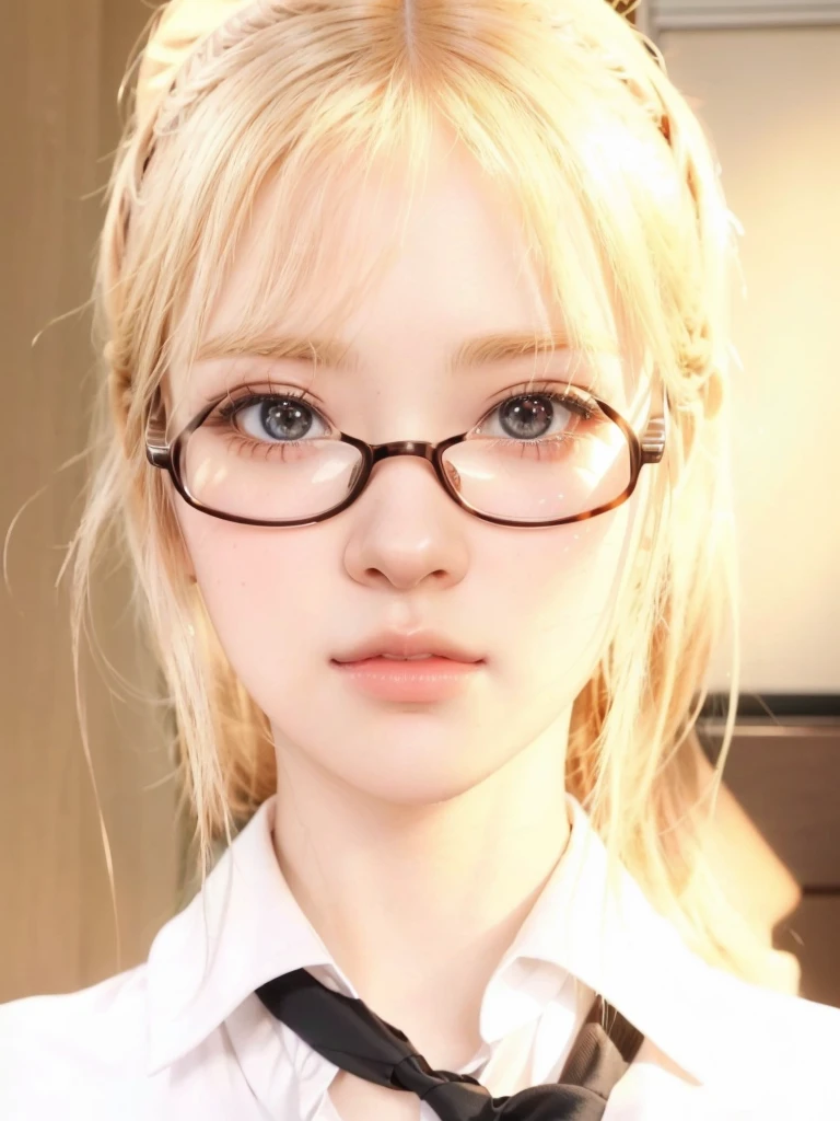 There is a woman with glasses and a tie posing for a photo, hyperRealistic schoolgirl, Realistic schoolgirl, a hyperRealistic schoolgirl, realistic young anime girl, realistic 3d anime, semi realistic anime, semi-realistic anime, photorealistic anime, hyperrealistic teenager, hyperrealistic anime, Realistic anime face, realistic - animated, 3d realistic anime style.