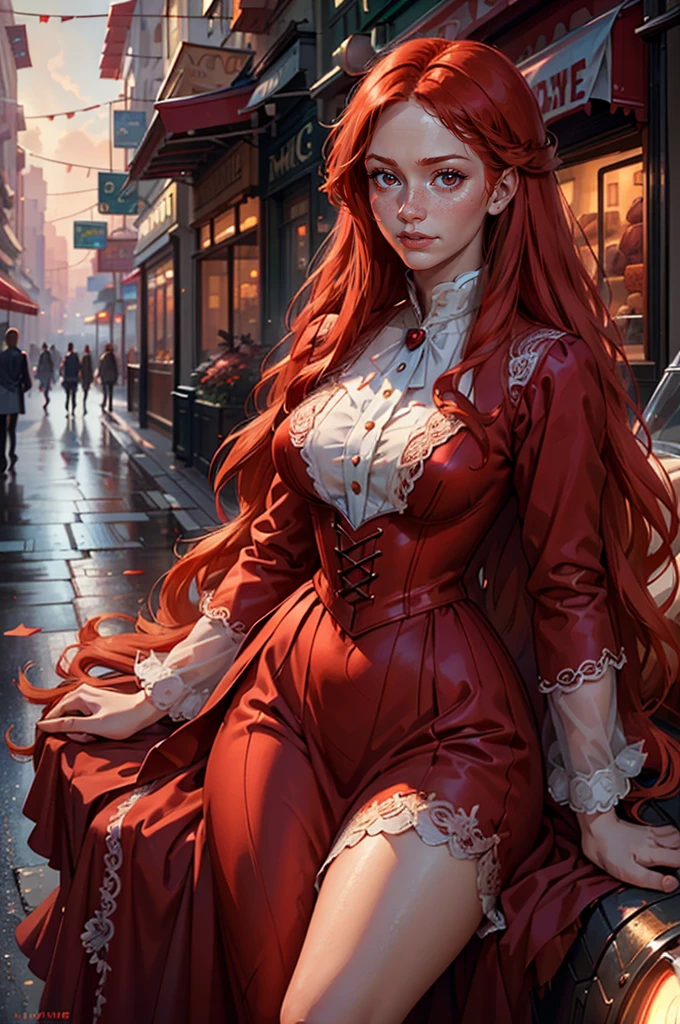 a woman with long red hair, beautiful detailed eyes, beautiful detailed lips, extremely detailed face, longeyelashes, beautiful red hair, cinematic lighting, incredibly detailed skin, highly detailed digital art, realistic portrait, elegant expression, tumblr aesthetic, malcom liepke art style, hyper realistic film photography, cinematic color grading, warm tones, emotional portrait
