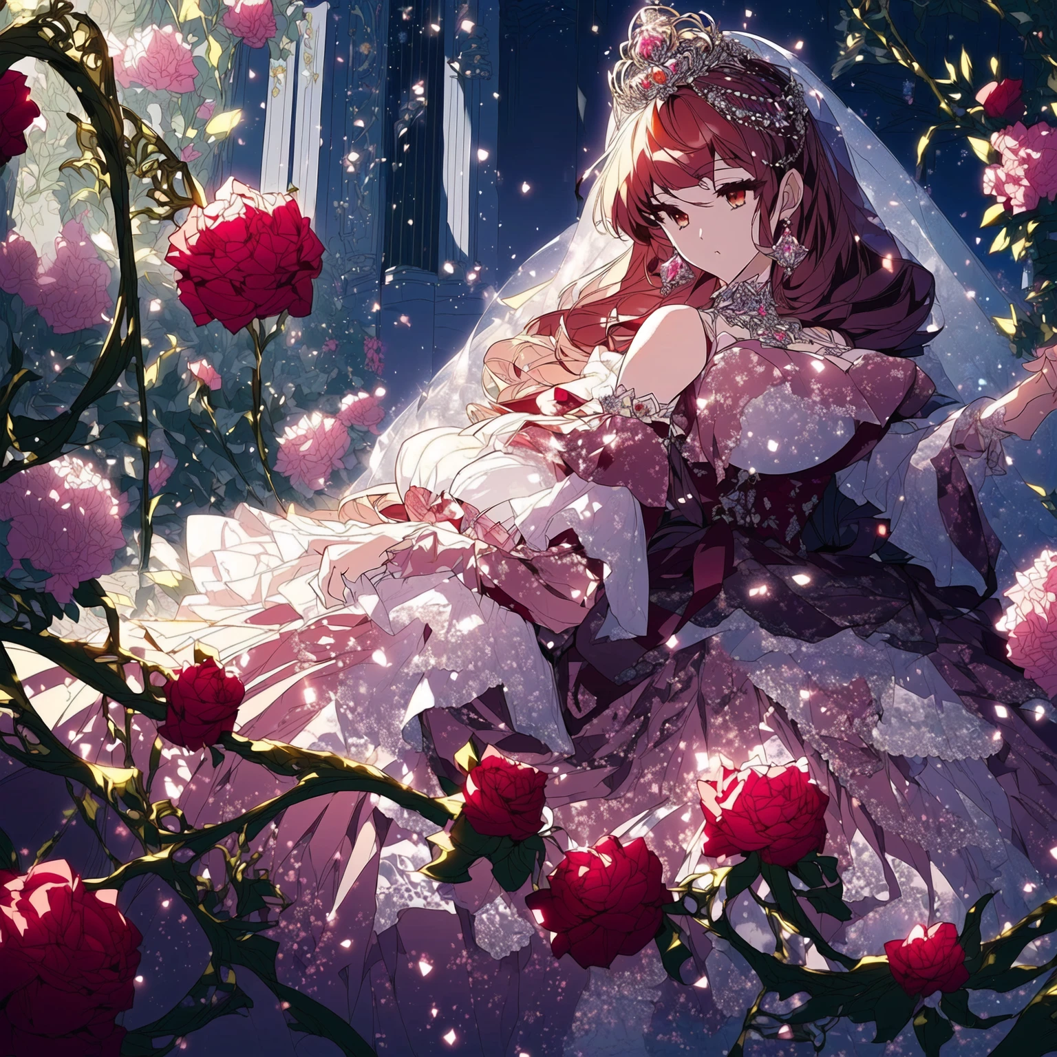 ((Anime cute art style)),(((digital))),Noble atmosphere,(masterpiece), (best quality), (Super detailed),illustration,(Very delicate and beautiful),Dynamic angle,looking at the audience,(((solitary))),((whole body)),(((1 Gorgeous and noble princess in wide skirt))),jewel eye,(Very long hair),Gorgeous embroidery and lace,transparent,gorgeous ruffles,(Huge breasts,Long Breasts),(Gorgeous ball gown with loose skirt),