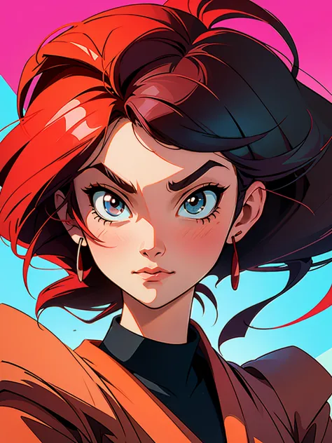 a close-up of a person with red hair and a black shirt, cartoon style illustration, anime style portrait, anime style artwork, 4...