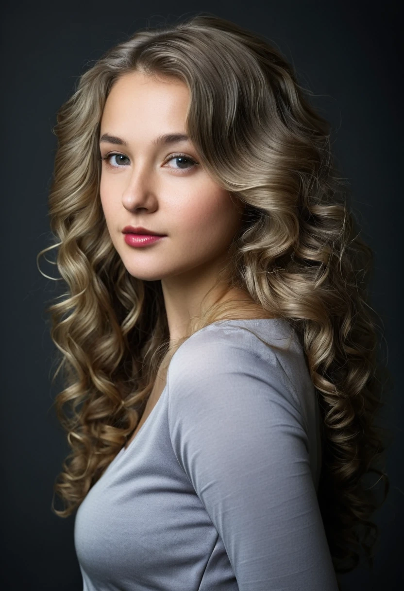 young dark blonde liberal woman, long slightly curly hair