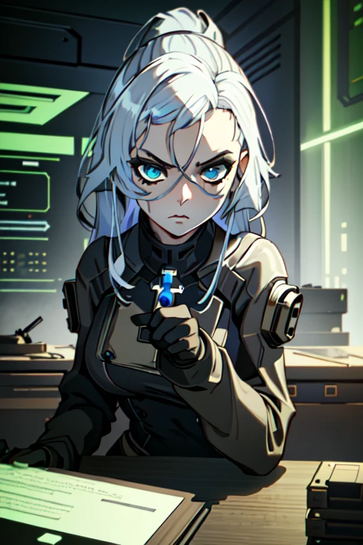 ((masterpiece, best quality))
 CyberRogueOld, 1girl, white hair, long hair, in a steampunk laboratory, surrounded by intricate contraptions and brass gadgets advanced alien technology, detailed portrait, cell shaded, 4k, concept art, by wlop, ilya kuvshinov, artgerm, krenz cushart, greg rutkowski, pix