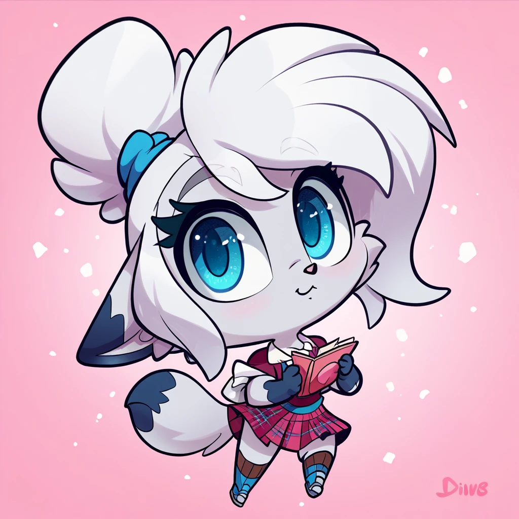 little fox, female, white hair, silver fur, blue eyes, cute kid, alone, white hair, cute, chibi, by diives