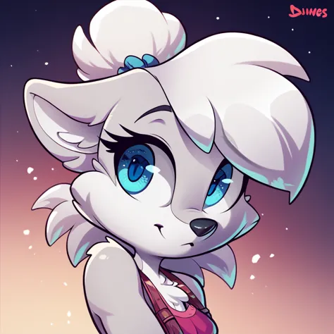 little fox, female, white hair, silver fur, blue eyes, cute kid, alone, white hair, cute, small, , by diives