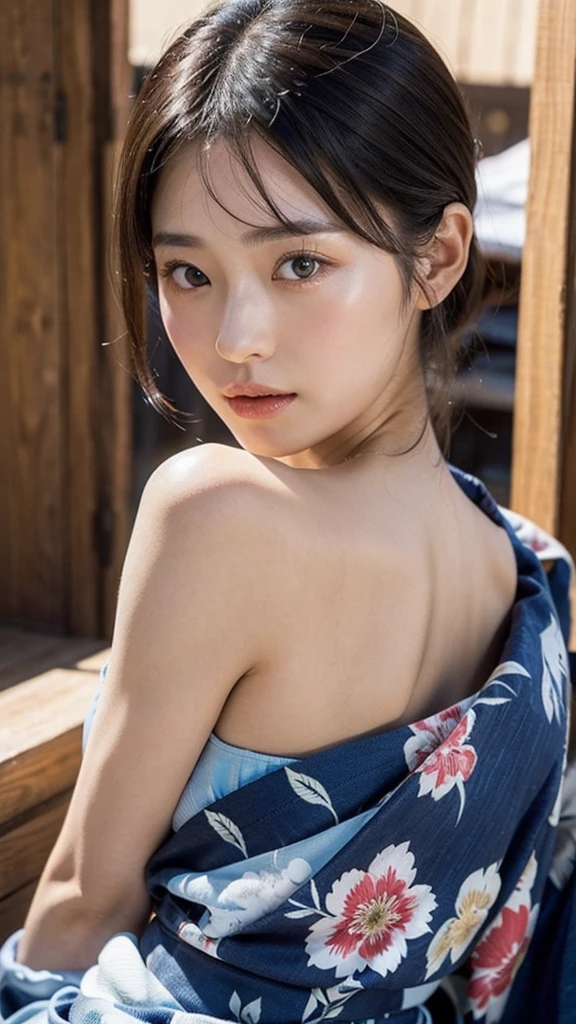 Model actress、One Woman、cool、Japanese and half European、Close-up of face、30 generation beauty、Realistic Skin、yukata