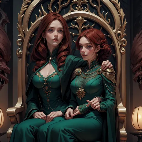 {-erro_de_anatomia:1.0} woman 40 years old, victorian era, queen clothes, (green dress), dark castle, a woman (alicent hightower...