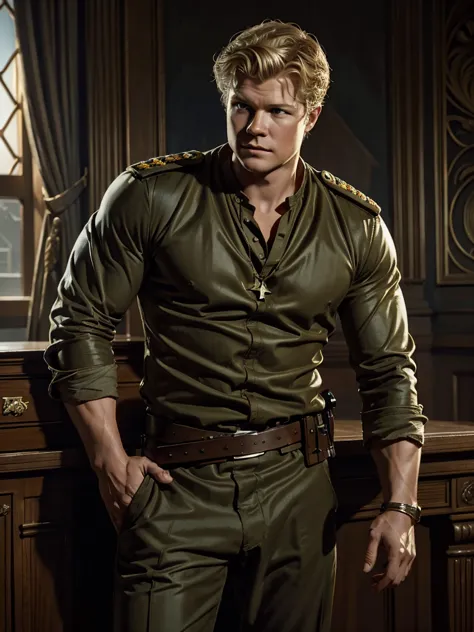 llustration in leyendecker style : christopher egan as captain david shepherd ( tv series "kings "