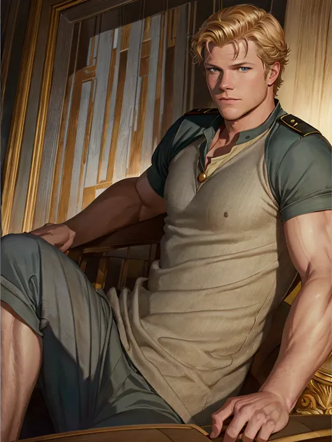 llustration in leyendecker style : christopher egan as captain david shepherd ( tv series "kings "