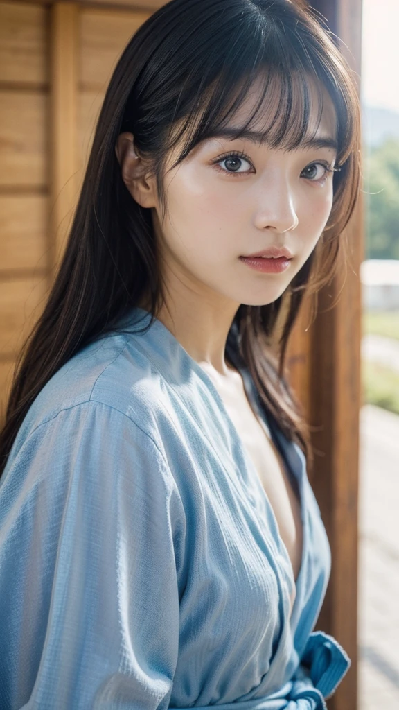 Model actress、One Woman、cool、Japanese and half European、Close-up of face、30 generation beauty、Realistic Skin、yukata