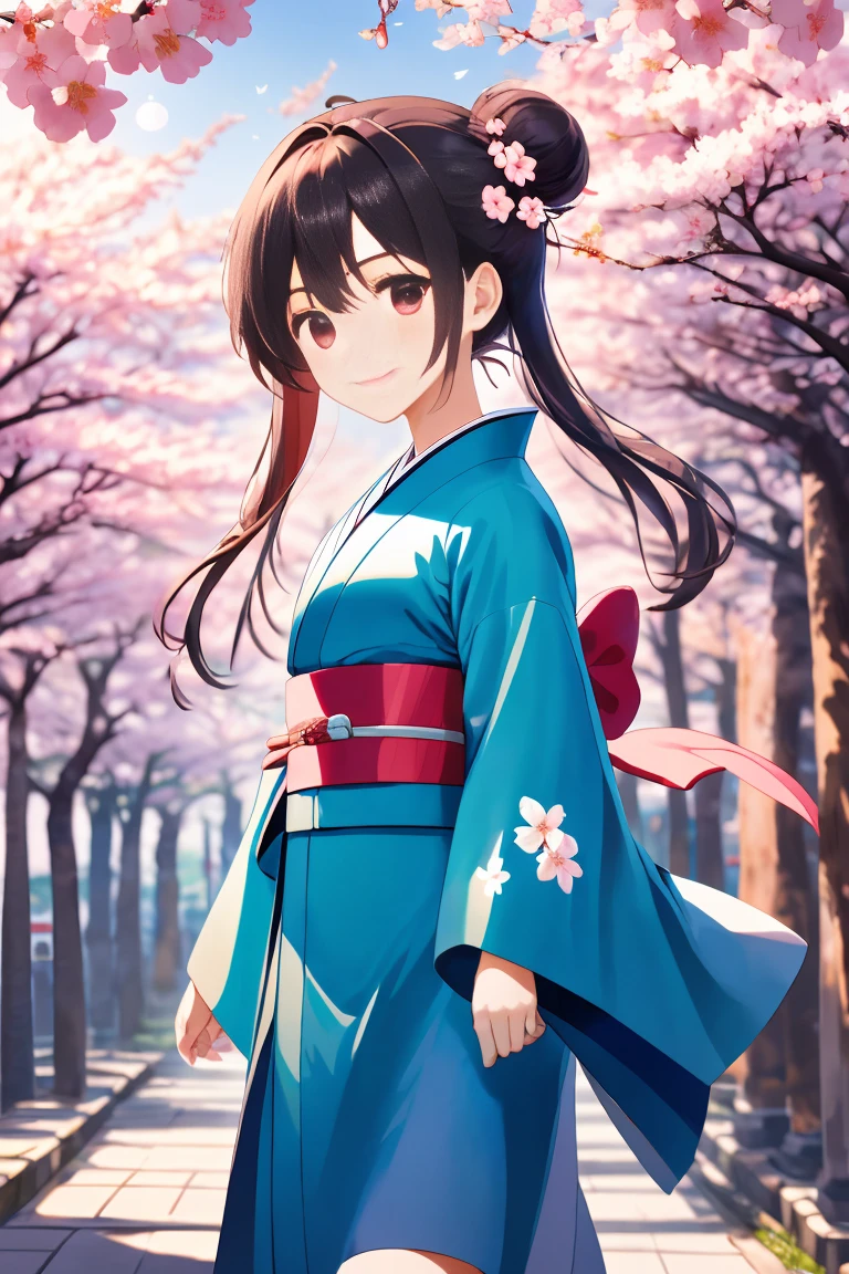 ((masterpiece,Highest quality)),Two Girls, black kimono, Black legwear, 黒いribbon, Black Hair, cherry blossoms, Day, flower, Hair Bun, ヘアribbon, kimono, kimono, Long Hair, View your viewers, Recall ，Multiple Girls，belt，Outdoor，红eye，Redhead，ribbon，Sandals，Single Pan，stage，stand，picture，torii，wood，白いkimono，eye