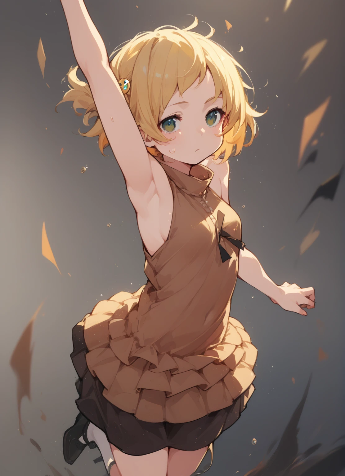 Anime Girls in brown dress jumping in the air with her arms outstretched, change in dress, splash art anime change, Kagamine Rin, everyone, guweiz on pixiv artstation, change, Female protagonist 👀 :8, Guweiz on ArtStation Pixiv, Anime Moe Art Style, Zerochan Art, (Anime Girls)