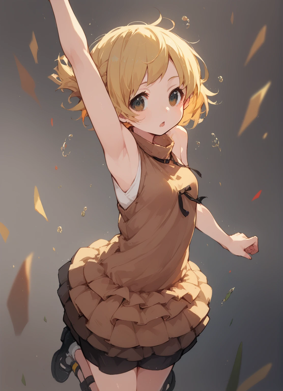 Anime Girls in brown dress jumping in the air with her arms outstretched, change in dress, splash art anime change, Kagamine Rin, everyone, guweiz on pixiv artstation, change, Female protagonist 👀 :8, Guweiz on ArtStation Pixiv, Anime Moe Art Style, Zerochan Art, (Anime Girls)